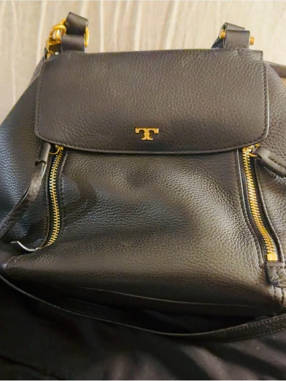 Tory Burch Black Pebbled Leather Crossbody with Gold Hardware